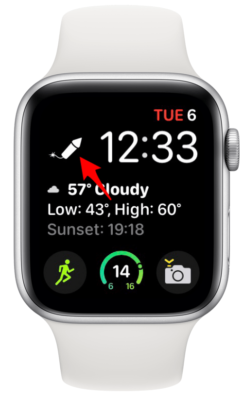 Komplikasi peluncur pada tampilan Apple Watch