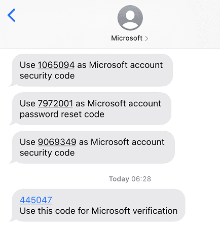 Unaufgefordert-Microsoft-Verifizierungscode-Textnachricht