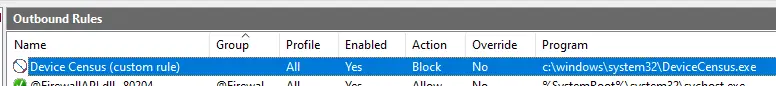 Блок devicecensus.exe с изходящо правило на защитната стена