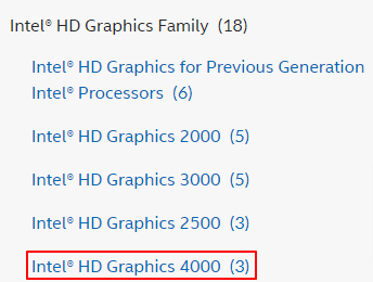 აირჩიეთ Intel HD Graphics 4000