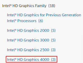 Изберете Intel HD Graphics 4000