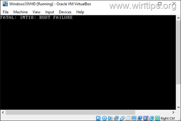 VirtualBox FATAL: INT18: ჩატვირთვის შეცდომა.