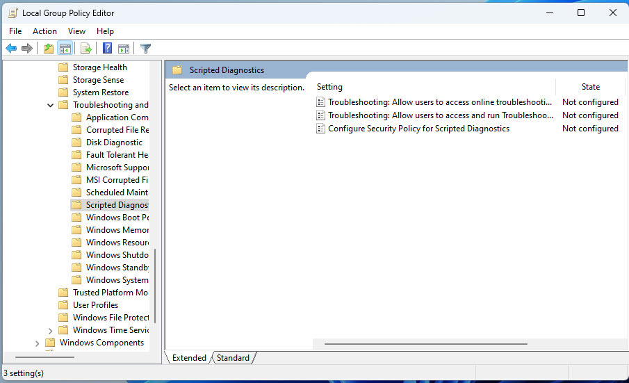 Siden med scriptdiagnostik i Group Policy Editor