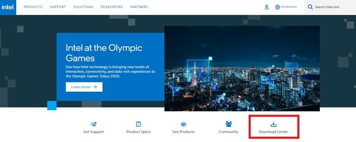 Щракнете върху Център за изтегляне в официалния уебсайт на Intel