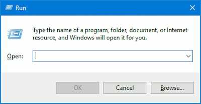 สกรีนช็อตของหน้าต่าง Run Command ใน Windows 10
