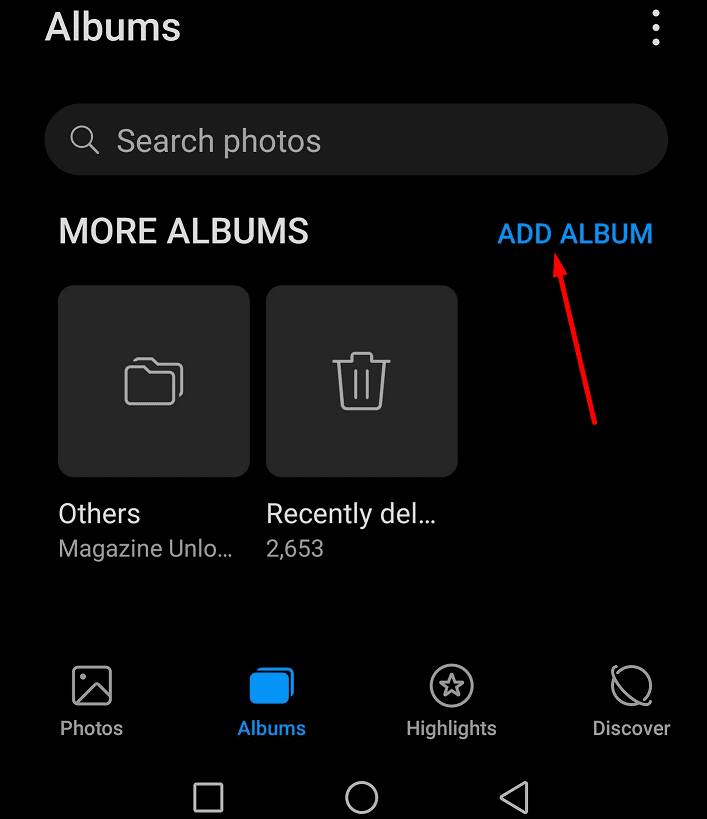 додати нову галерею альбомів на телефон Android
