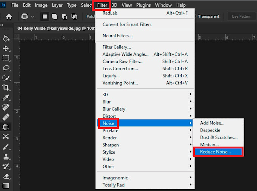 Filtrirajte, postavite kursor na Noise i odaberite Reduce Noise