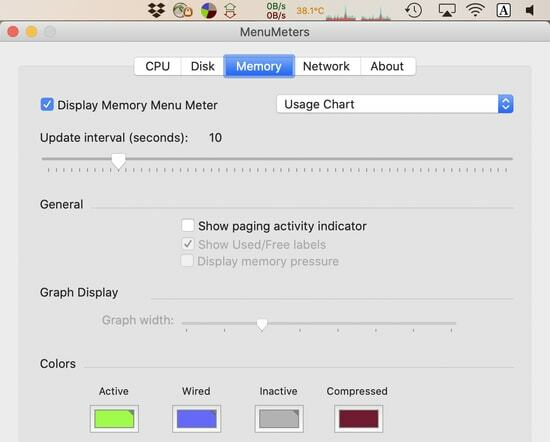 MenuMeters λογισμικό παρακολούθησης θερμοκρασίας Mac