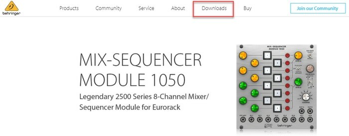 Klicken Sie auf die Option Downloads von der Behringer-Website