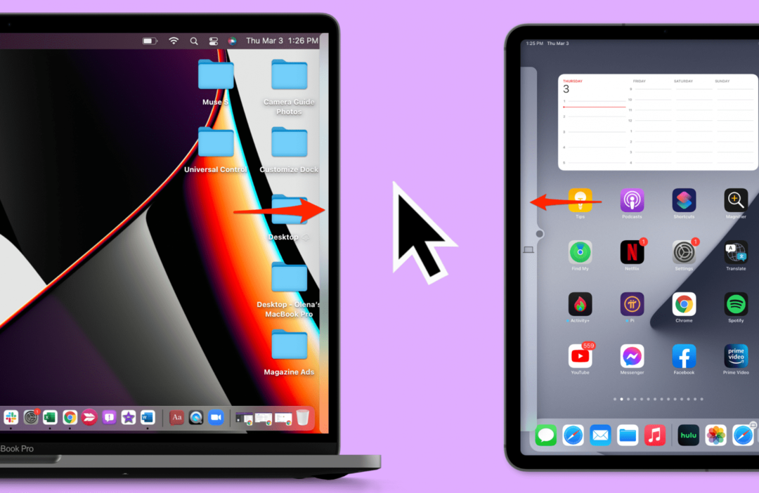 No Mac, arraste o cursor até a borda da tela até ver uma animação que quebra os limites. Às vezes você tem que tentar os dois lados antes que apareça em um. Continue movendo o cursor e você o verá aparecer no seu iPad!