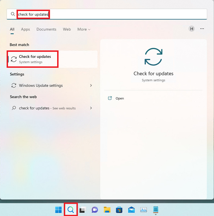 Sök efter uppdateringar i Windows 11