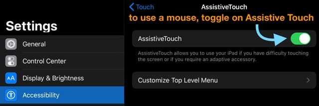 pour utiliser la souris sur iPad ou iPhone, activez l'assistance tactile