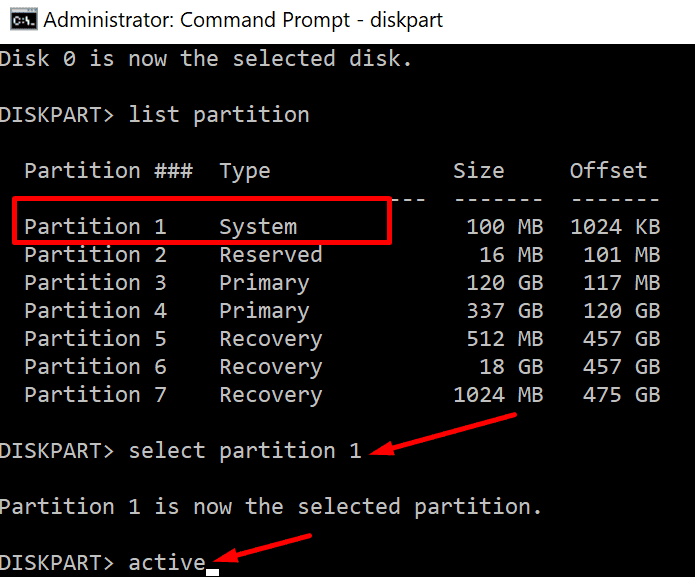 activer la partition du système d'exploitation Windows