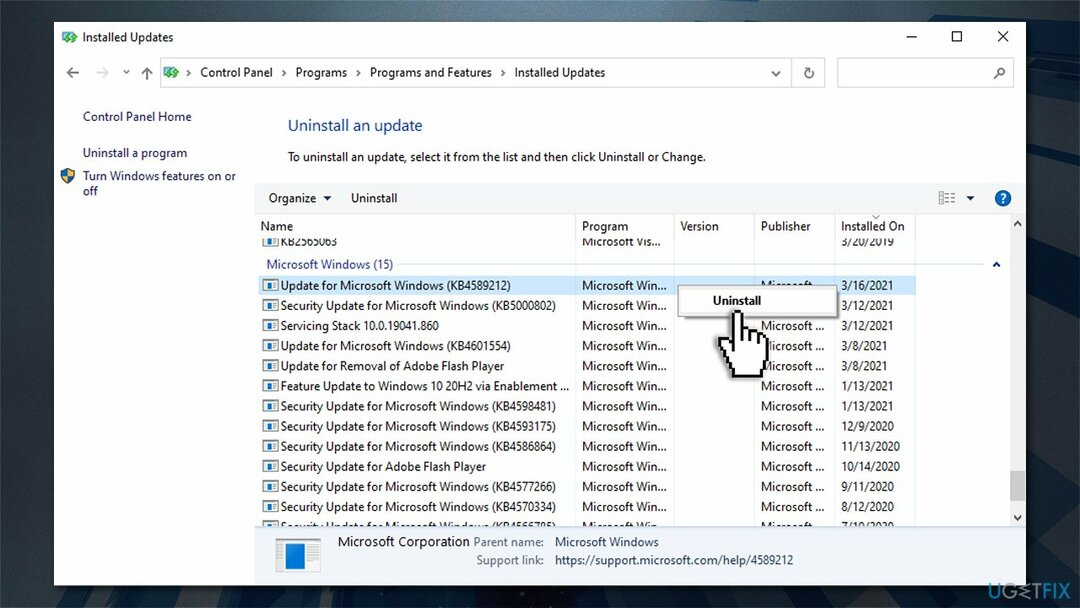 Odinstalujte nejnovější aktualizaci systému Windows