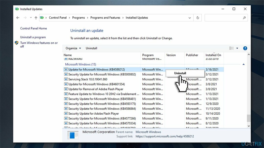 Desinstale la última actualización de Windows