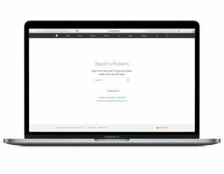 Snímka obrazovky webovej stránky Nahlásiť problém na MacBooku