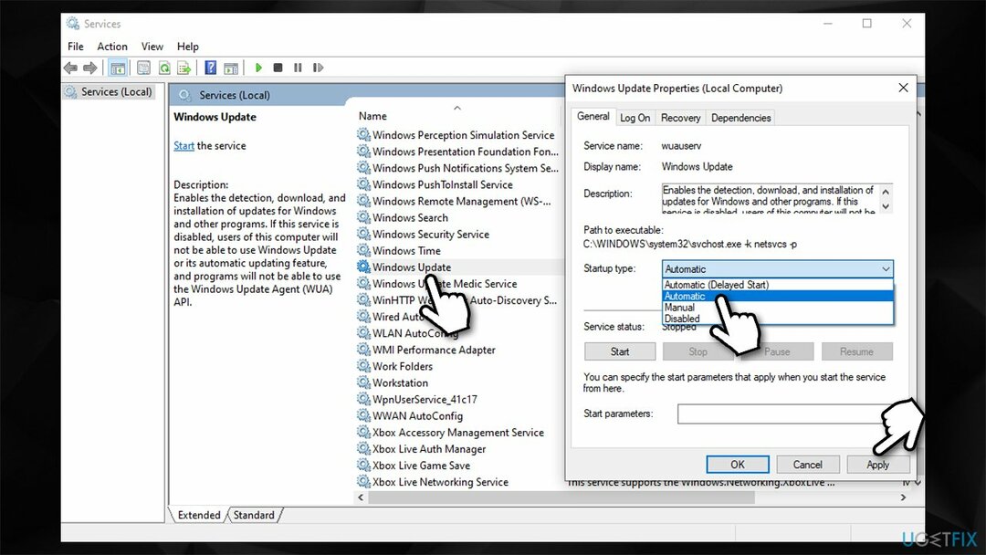 Establecer servicios en configuración automática