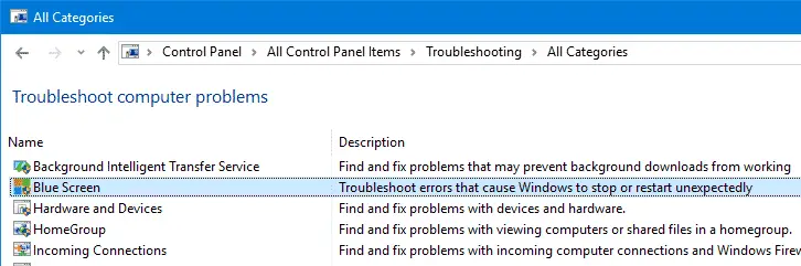 블루 스크린 문제 해결사 Windows 10