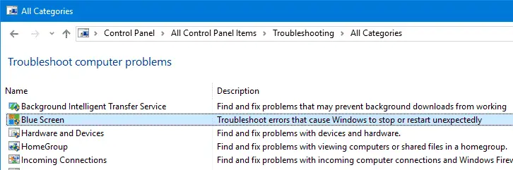 ब्लू स्क्रीन समस्या निवारक विंडोज़ 10