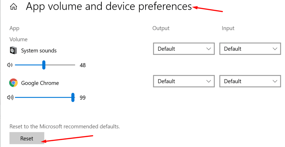 resetirajte postavke glasnoće aplikacije Windows 10