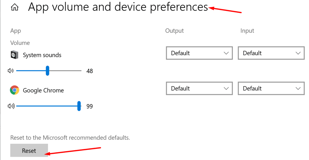 resetați setările de volum a aplicației Windows 10