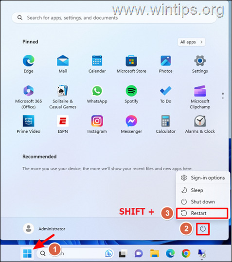 démarrer Windows vers les options de démarrage avancées