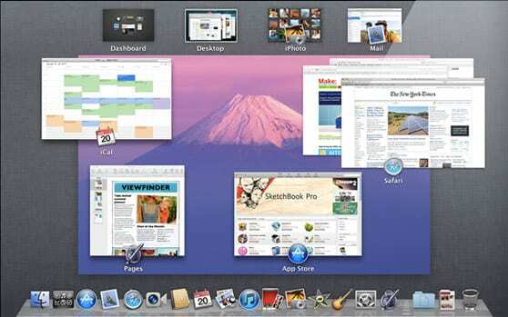 Mac OS X Lionin esikatselu Mission Control -näkymässä