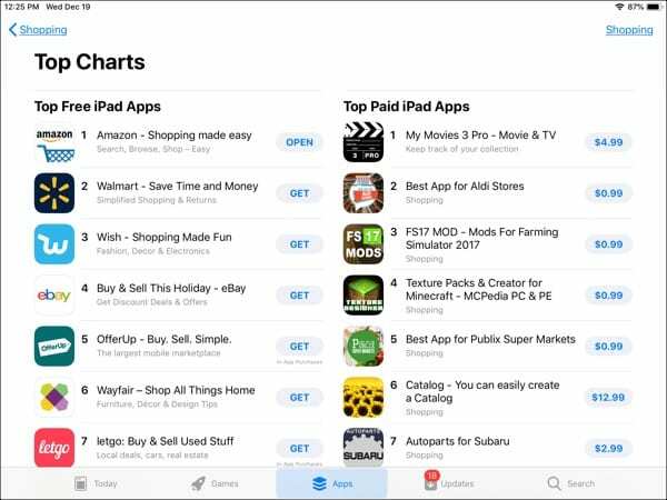 Εφαρμογές αγορών App Store για iPad