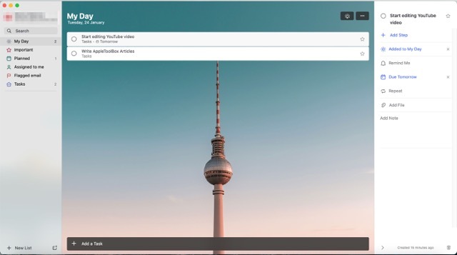 Zrzut ekranu przedstawiający interfejs użytkownika w aplikacji Microsoft To Do