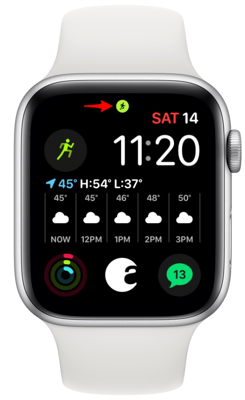 Значок зеленого бегущего человека на Apple Watch