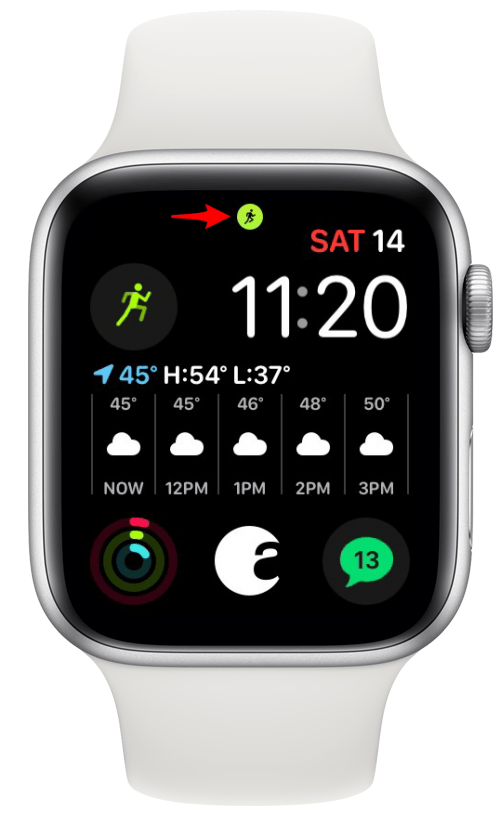 Groen running man-pictogram op Apple Watch