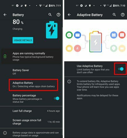 Sammuta adaptiivinen akku Android 11