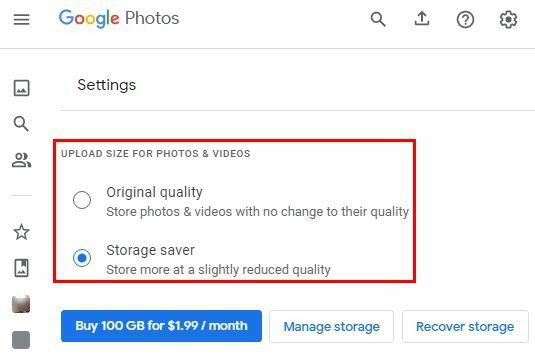 Paramètres Google Photos Qualité