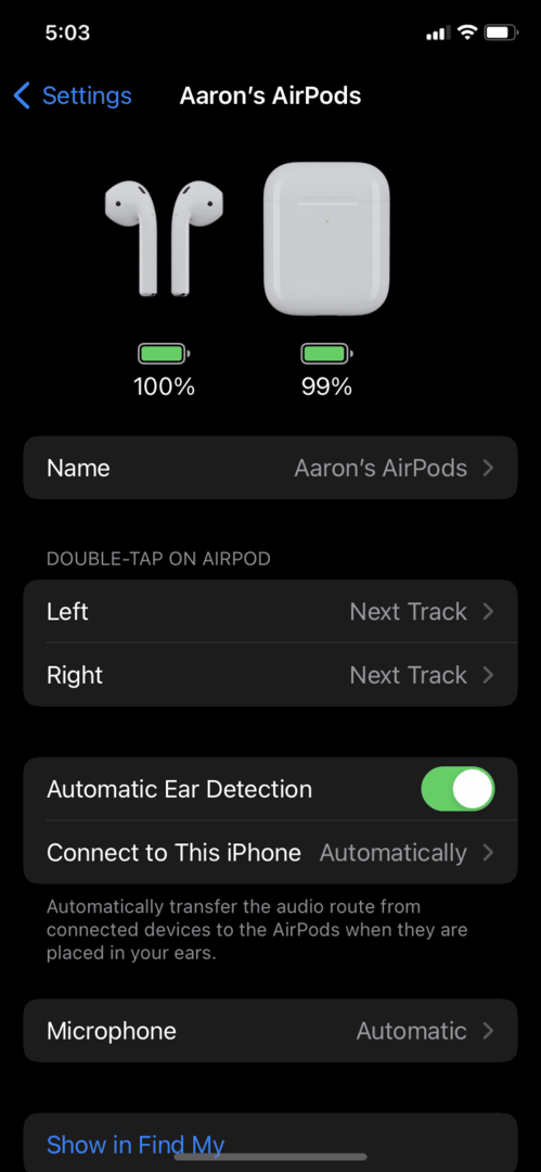 iOS 16 налаштувати параметри airpod