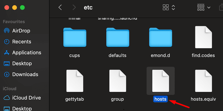 arquivo de hosts da pasta macOS etc