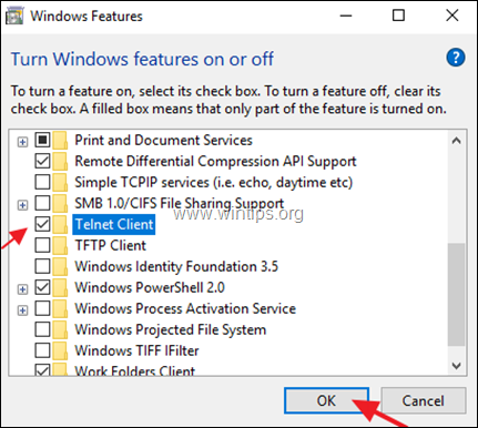 Windows-Funktionen - Telnet-Client aktivieren