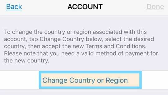 ændre land eller område for Apple ID