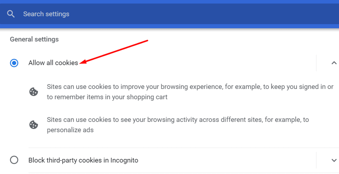 permitir todos os cookies google chrome