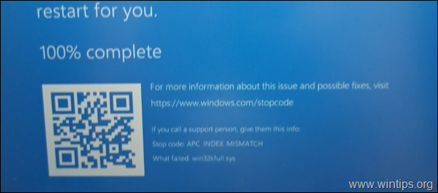 LABOŠANA: APC INDEX MISATCH failā win32kfull.sys operētājsistēmā Windows 10 