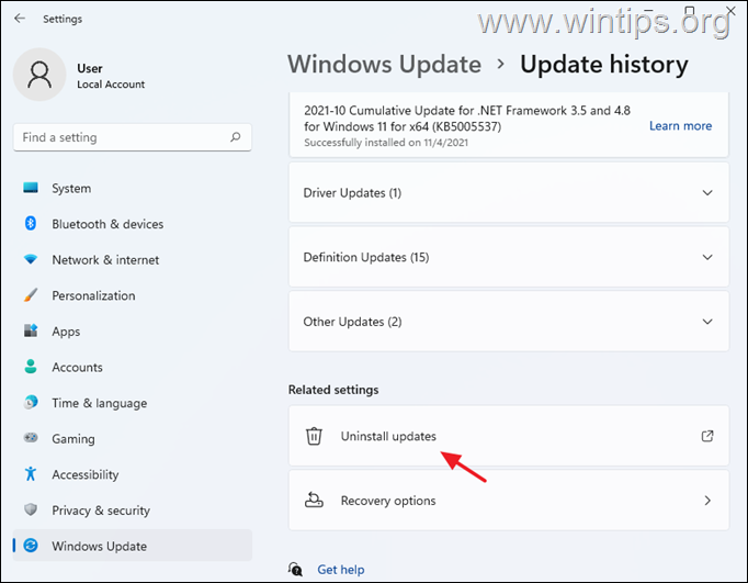 إلغاء تثبيت التحديثات - Windows 11 و Windows 10
