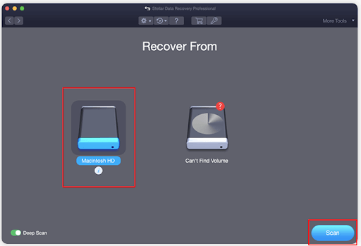 Mac용 Stellar Data Recovery - 다음에서 복구 선택