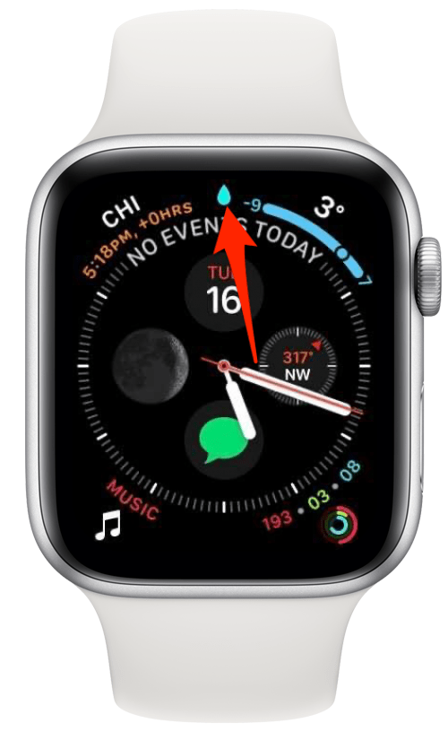 Вы увидите значок Apple Watch Water Lock на циферблате.