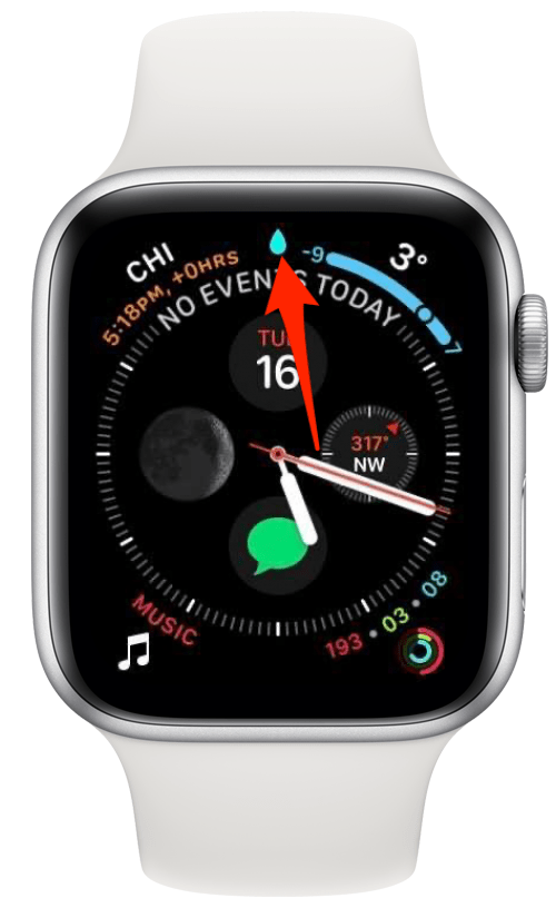 سترى أيقونة Apple Watch Water Lock تظهر على وجه ساعتك