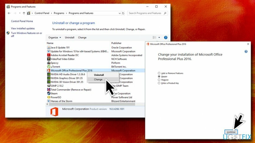 Reparar la instalación de MS Office