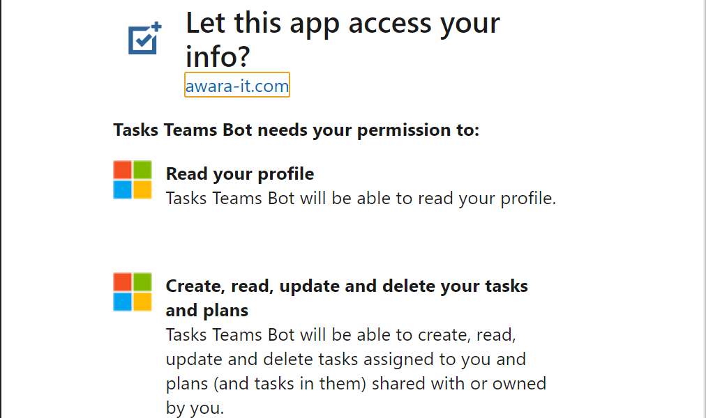 consenti all'app di attività di accedere alle informazioni ms team