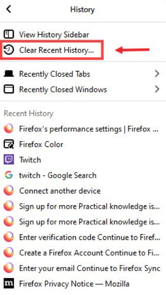 Tühjendage Firefoxi lähiajalugu