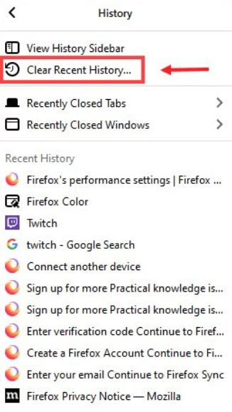 Ștergeți istoricul recent Firefox