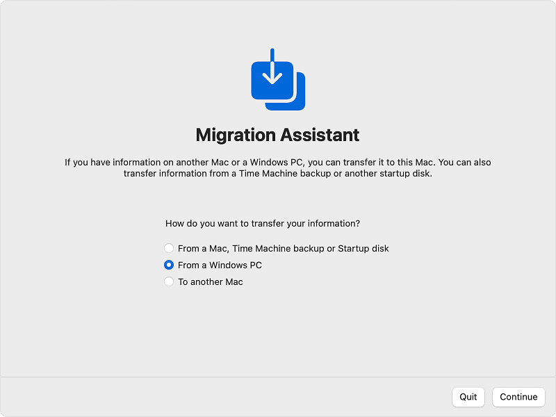 Migratie-assistent vanaf een Windows-pc