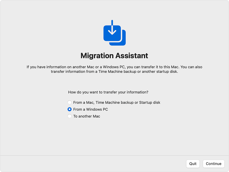 Asistent migrácie z počítača so systémom Windows