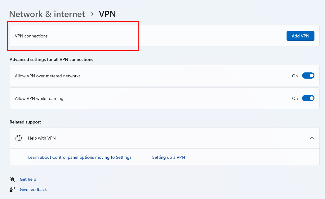VPN-Verbindungen enthalten alle aktiven manuellen VPNs
